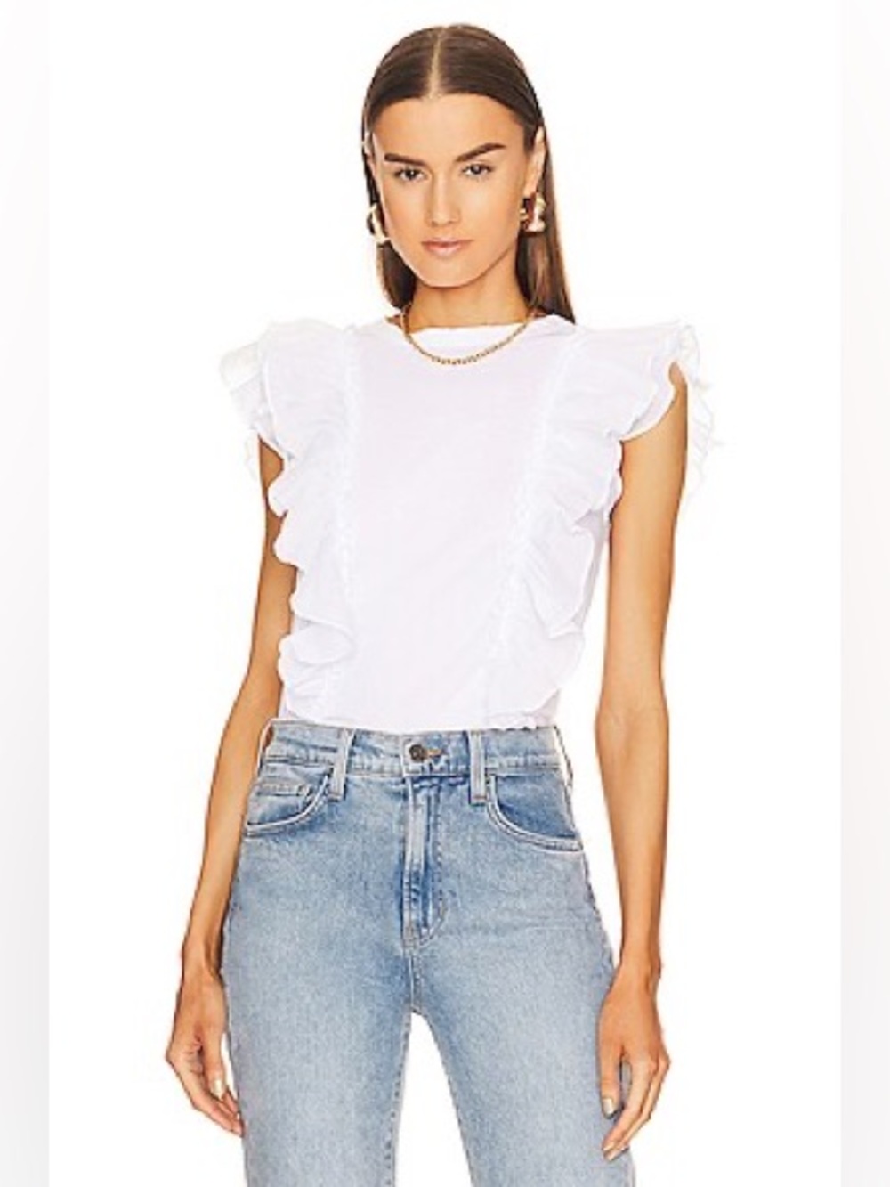 VERONICA BEARD Bardot White Ruffle Tee size small